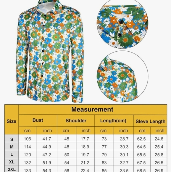 70s Costume Flare Jeans & Disco Outfit Floral Button-up Shirt Multi-color Men XL - Picture 15 of 16